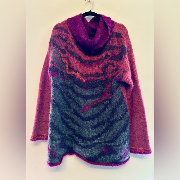 Free People Purple and Red Intarsia Knit Wool Sweater Medium - Picture 1 of 5